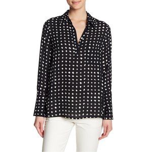 PLEIONE Dot Pleated Back Chiffon Hi-Lo Blouse sz M